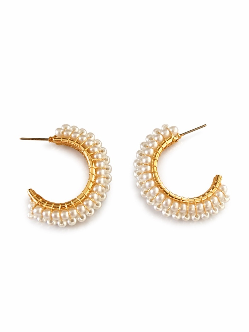 House of Harlow 1960 Gold Hoop Earrings with White Pearls